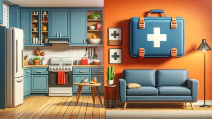 You should put one of these first aid kits in the kitchen. Where should you put the other?
