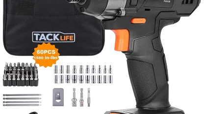 Tacklife 20V Cordless Impact Drill with 1/4" Hex Chuck and 60-piece Tool Kit