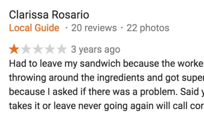 Terrible Reviews: "⭐☆☆☆☆: Subway has gotten afraid to put some meat on their sandwiches."