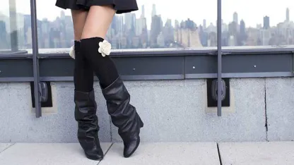 MinxNY Speckled Wool Knee-high Boot Socks with Rose Detail