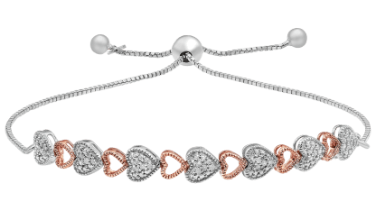 Diamond Muse 1/10 Ct Diamond Two-Tone Round Diamond Heart Link Bolo Bracelet
