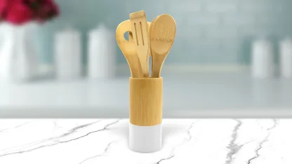 Bombay Set of 6 Bamboo Kitchen Utensils with Round Crock