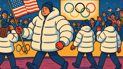 Anyone else into the Olympics 2026 Team USA Flagbearer White Puffer Jacket craze?