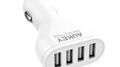 Aukey 48W/9.6A 4 Port USB Car Charger Adapter with AI Power Tech - Retail Packaging - White for $6.99
