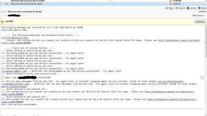 Getting an email returned