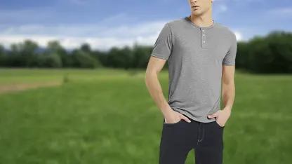 5-Pack: 100% Cotton Henley Slub Tees