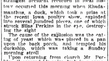 Duck Eats Yeast, Quacks, Explodes; Man Loses Eye