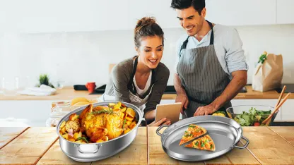 Mr. Captain 3-in-1 18/10 Stainless Steel 12QT Roasting Pan with Rack and Lid