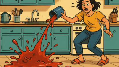 Oh no, you've spilled something sticky on the kitchen floor. What do you do?