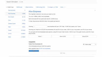 Friday Game Time: Swarmsim - a game of numbers, bugs, and waiting