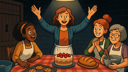 Calling to order the first meeting of the Secret-Not-So-Secret baking club.