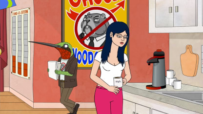 Diane repping the Meh merch in the new season of Bojack Horseman
