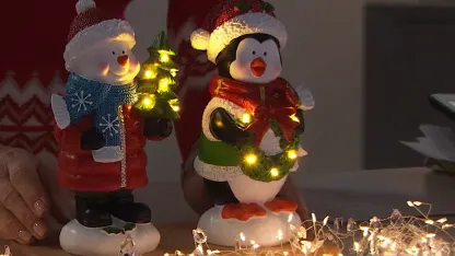 Winter Lane Illuminated Snowman And Penguin Figures