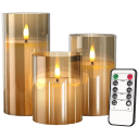 3-Piece Glass LED Real Flame-Effect Wax Candles Set