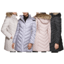 Kenneth Cole Mid-Length Chevron Quilted Puffer Jacket with Faux Fur Trim