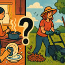 Which do you prefer: indoor chores (cooking, cleaning, etc.) or outdoor chores (mowing, raking, etc.)? Support your answer in the comments.