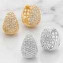 Steeltime Simulated Diamond Cluster Brass Huggie Hoop Earrings Set