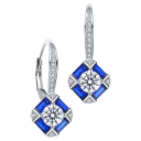 Genevive White Gold Plated Blue Sapphire & Cubic Zirconia Leverback Earrings