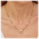 Savvy Cie 18K Gold Large Paperclip Neck With Champagne Radiant Cut Center