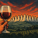 The Dentelles de Montmirail look like broken teeth on the horizon. What's your ideal view with a glass of Côtes-du-Rhône?