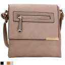 La Terre Vegan Leather Crossbody With Zip Pocket Flap And Metal Trim Detail