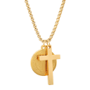 Steeltime Stainless Steel Religious Cross & St. Benedict Pendant Necklace