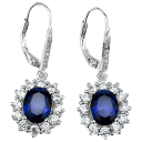 Rose And Lilly Vintage Lever Back Halo Sapphire Earring in 18K White Gold