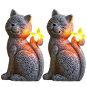 2-Pack: Nacome Outdoor Garden Cat Statue with Illuminated Solar Butterfly