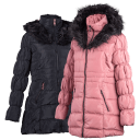 Celsius Mid-Length Hooded Puffer Coat with Cozy Lining & Rose Gold Trim