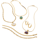 Savvy Cie 18K Gold 9-Piece Genuine Gemstone Set with Travel Jewelry Bag