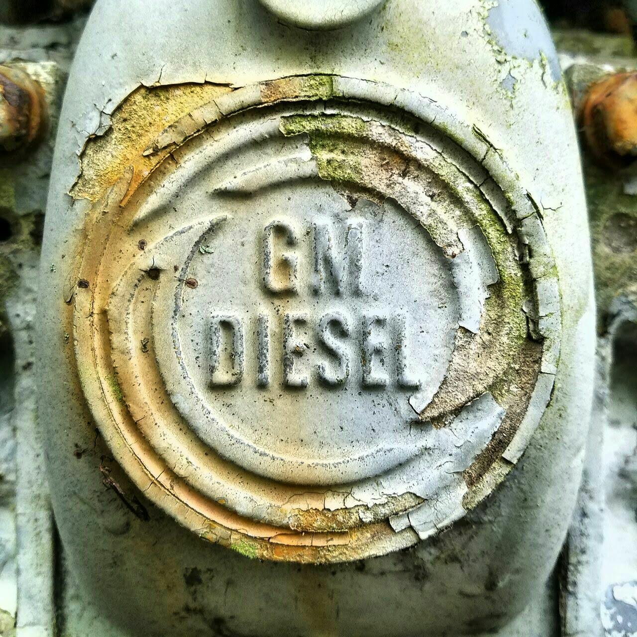 The GM DIESEL logo on the blower of a Detroit 2-53 engine