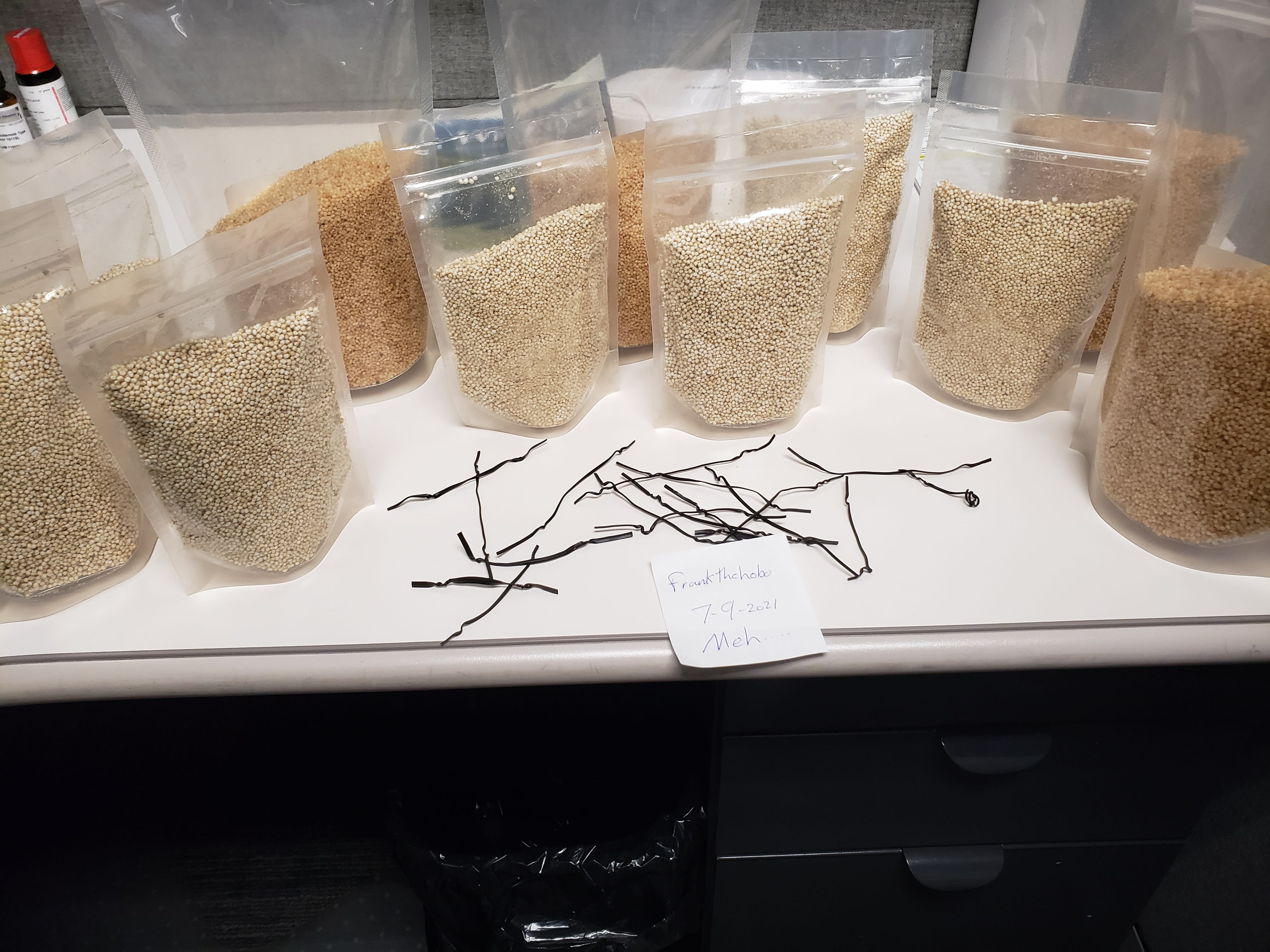 black twist ties.... or IT pasta... with quinoa in the back ground... best I can do... at work... 