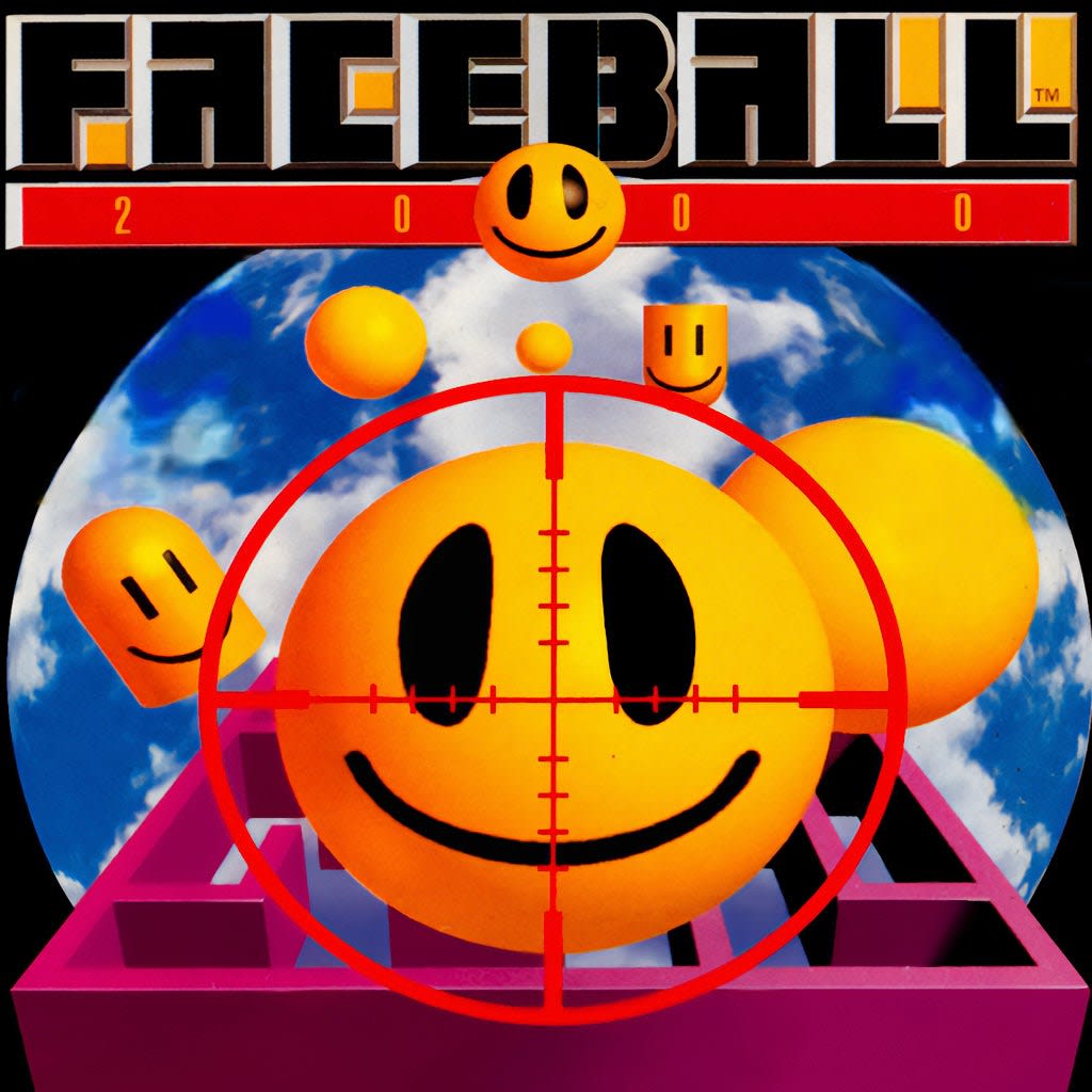 Cover the faceball 2000 gameboy game of similar smiling faces with targets over their faces