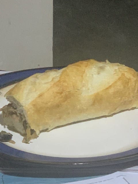 Homemade mushroom cheesesteak sandwich