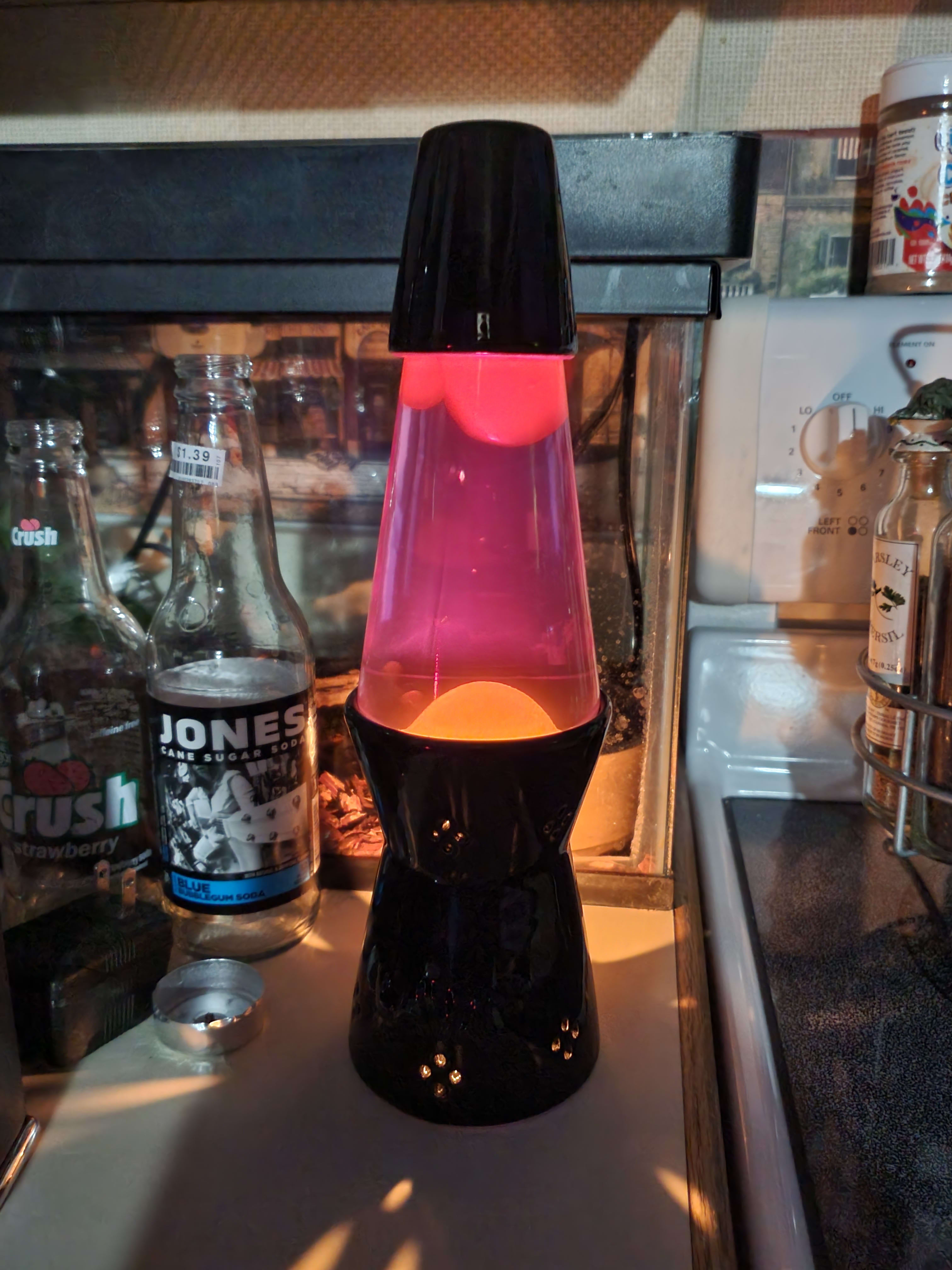 With room lights off