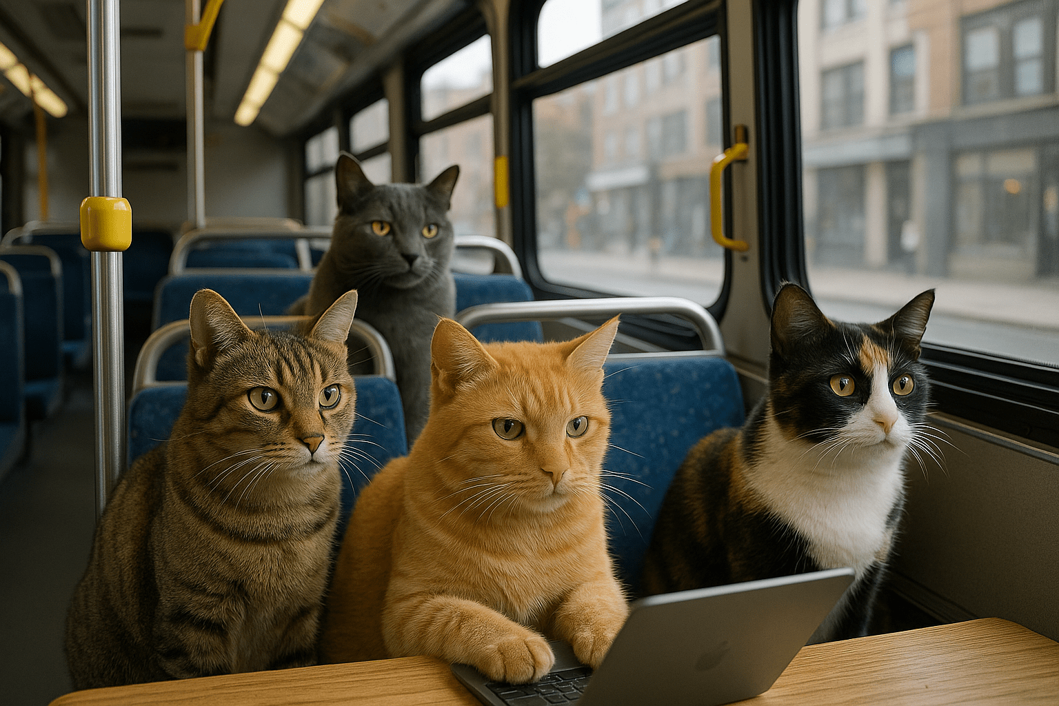 life like image of cats riding the city bus