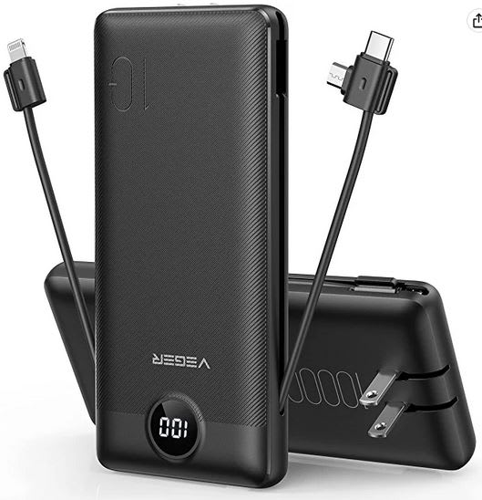 portable charger with folding blades and built in cables