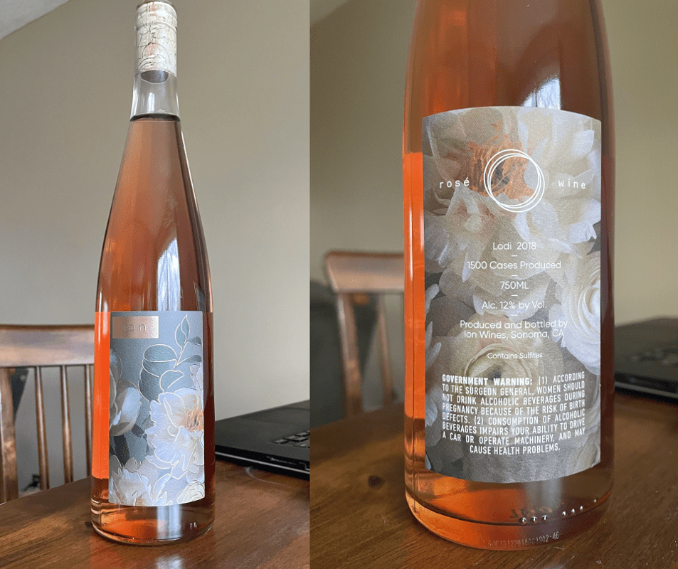 2018 Ion Lodi Rosé bottle front and back