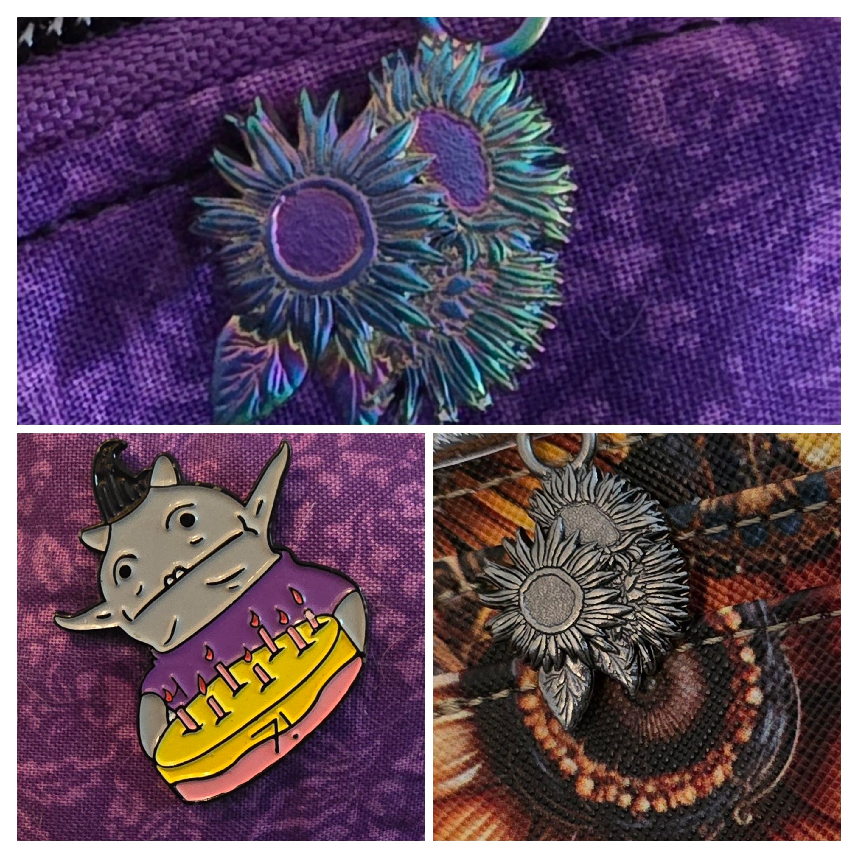 zipper pulls and my addition, birthday IRK pin! 🌻 