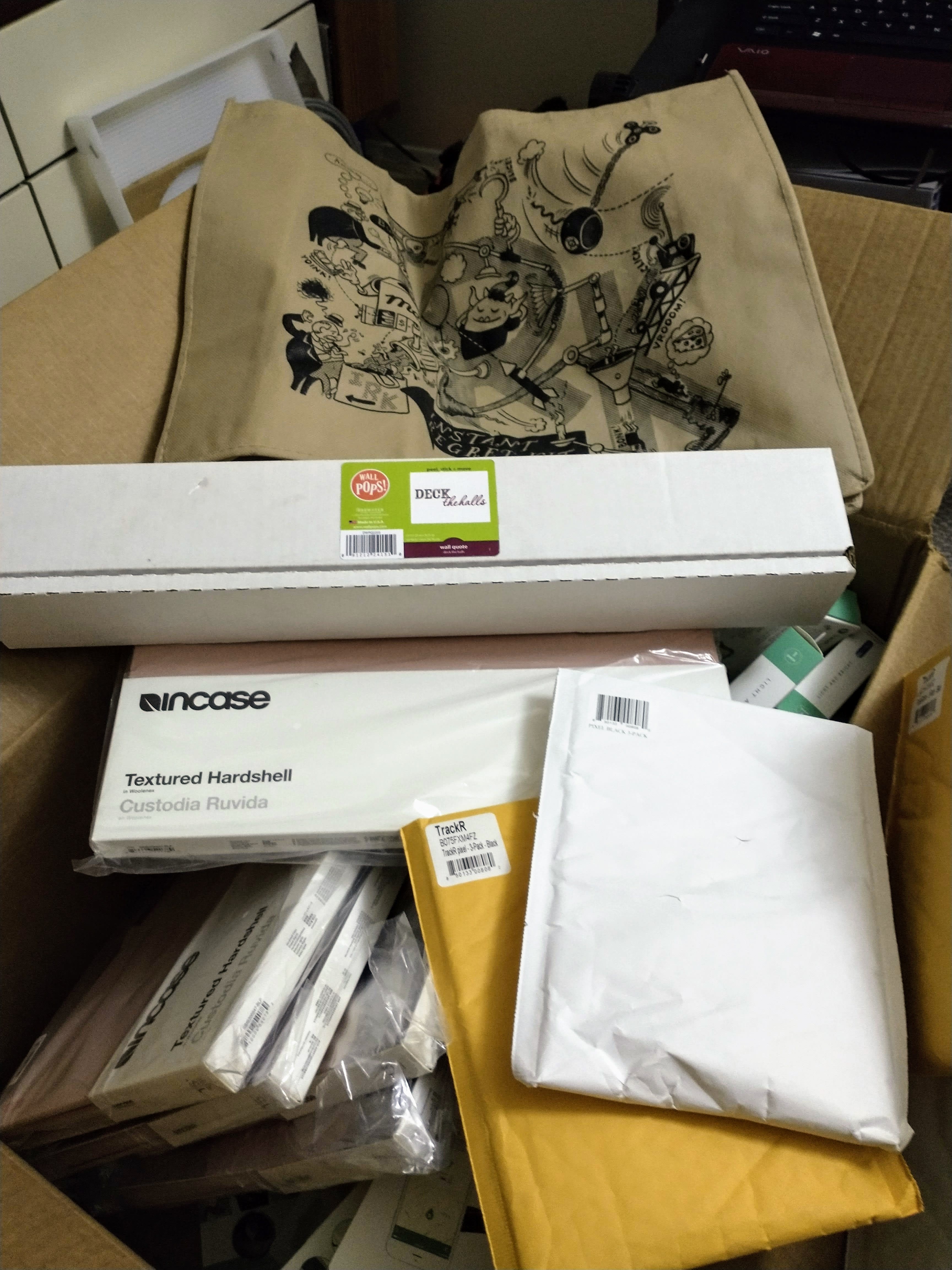 macbook covers, wall pop, and at the bottom was the irk bag