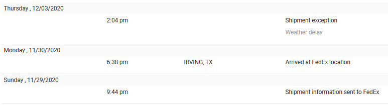 Shipment Exception Weather Delay