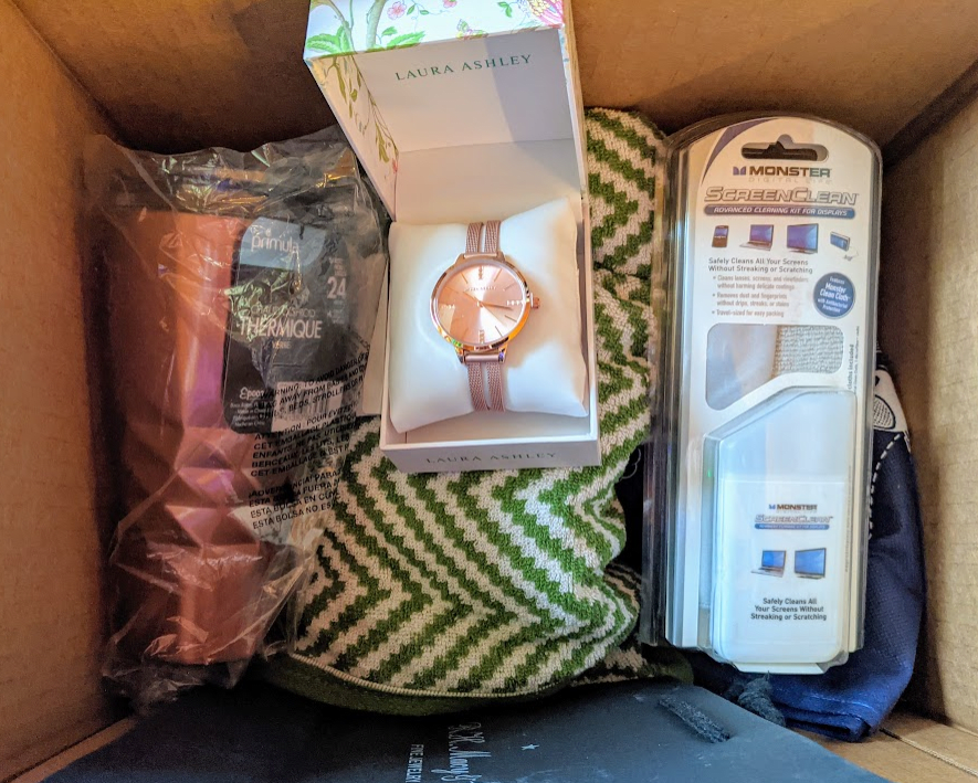 insulated travel mug, laura ashley watch, et. al.