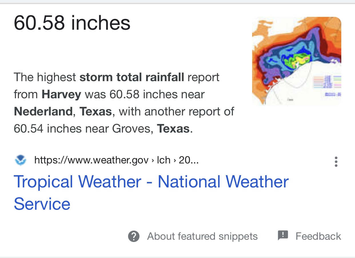 Rainfall totals of Harvey near where we live   