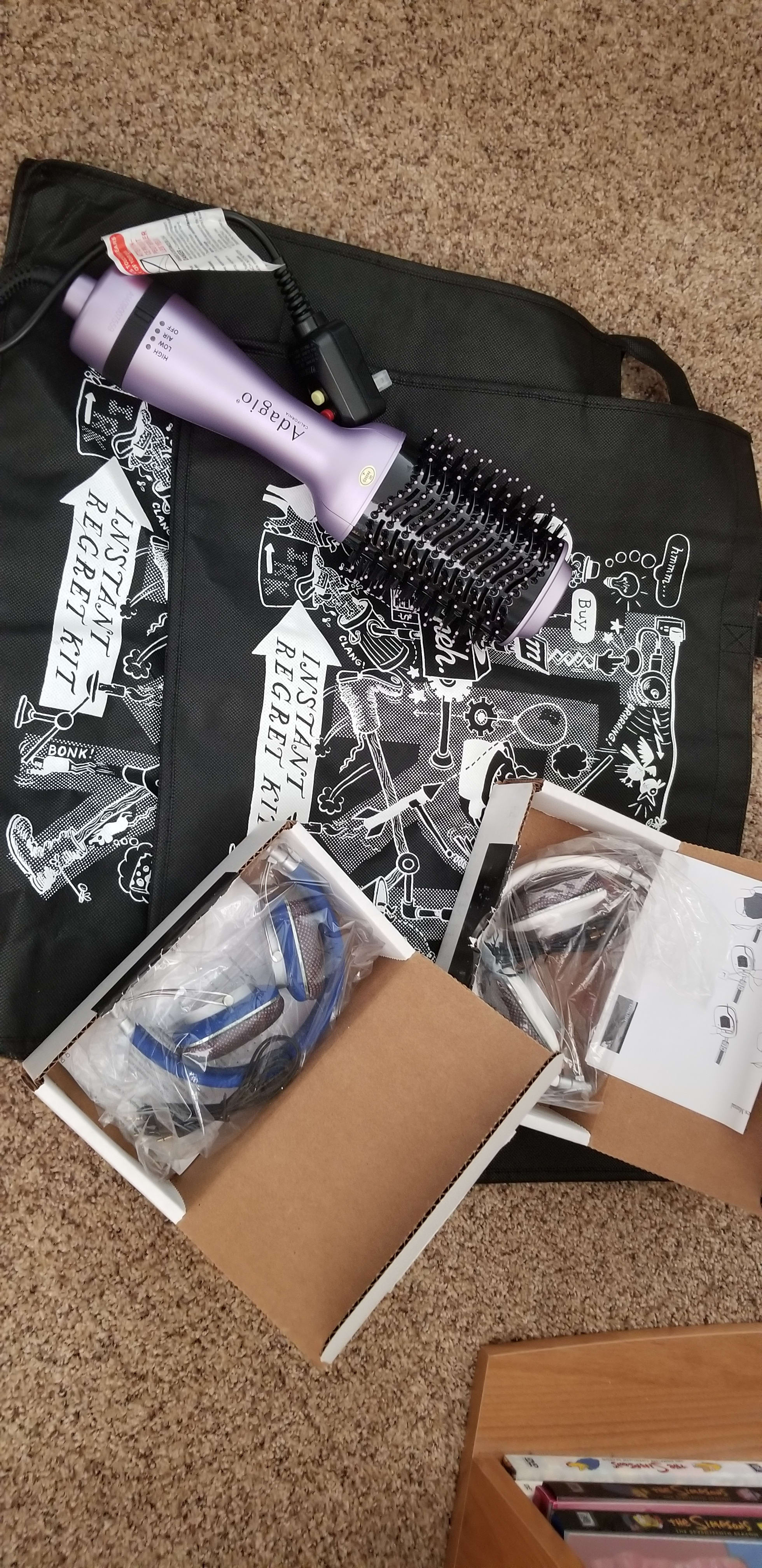 My Birthday IRK2 IRK bags2 refurbished Bowers & Wilkins P3 headphonesPURPLE Adagio blowout brush (great color but I perm my hair so not useful 😥 