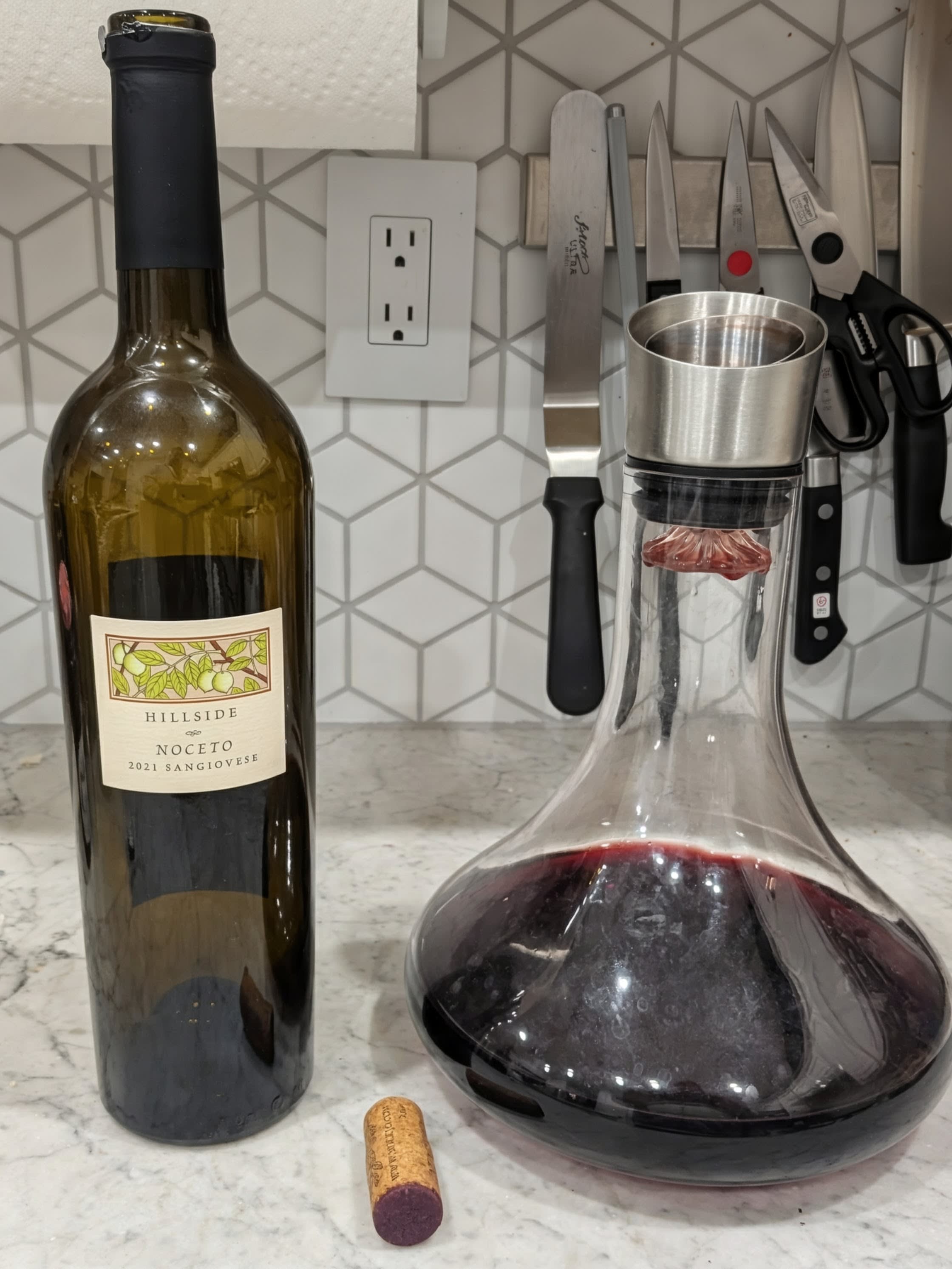 bottle and wine decanted