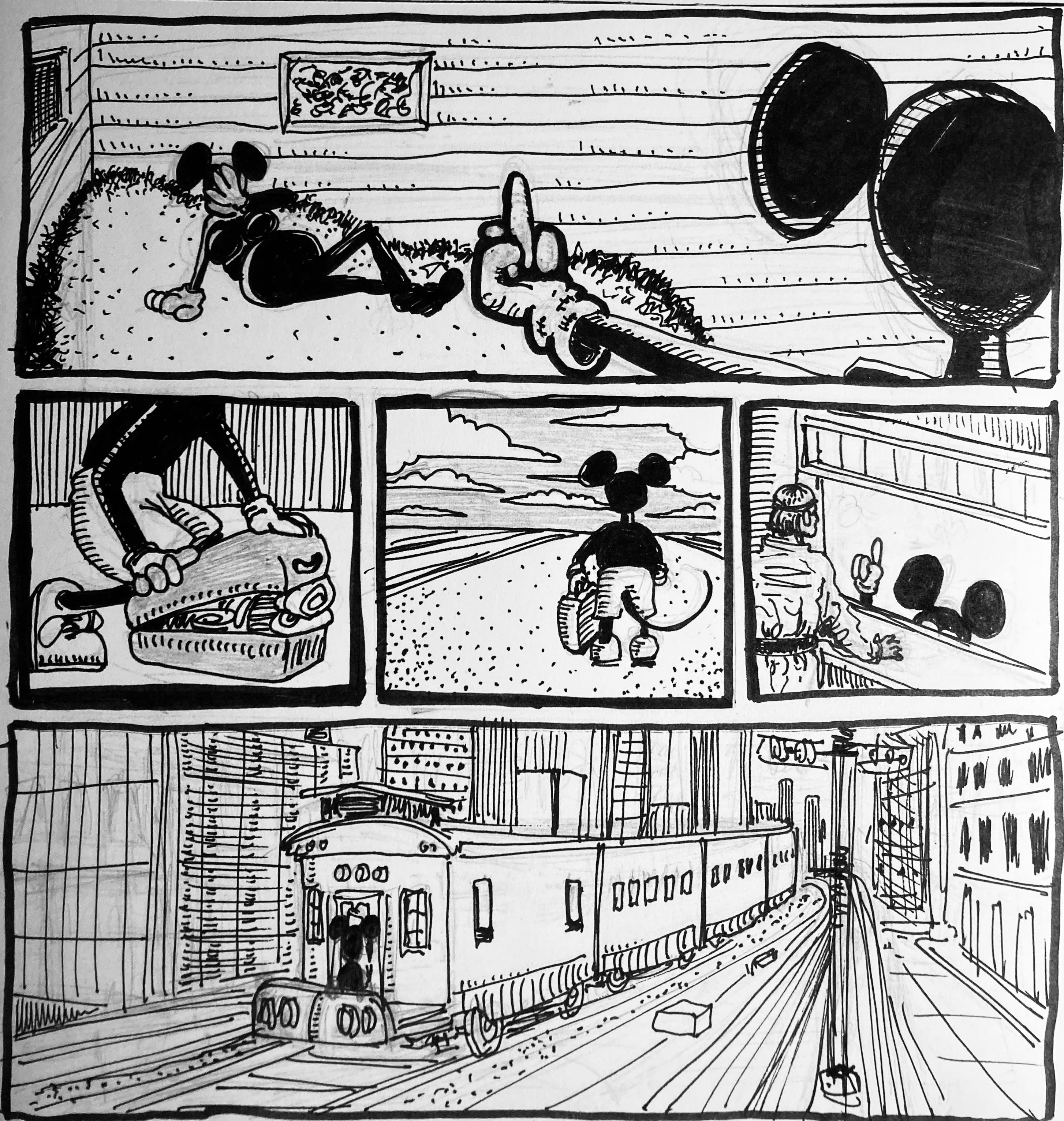 It took him a few minutes to understand what had happened, but when he did, Mickey packed his rags and was out the door without a squeak.  There was a train to Memphis he could catch before dawn, and from there, New York?  He and Minn- no! - he would never say, never think of her again - had seen New York from the attic of a cheese shop -  but he would never go back.  His future - fame, fortune, Siamese fur coats - lay in the other direction.  His only goal would be the Western Shore.
