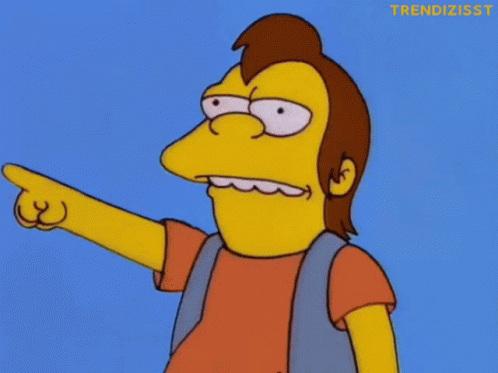 Nelson pointing and laughing while saying "HA HA"