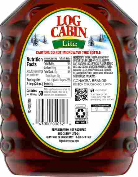 Log Cabin Lite ingredients label