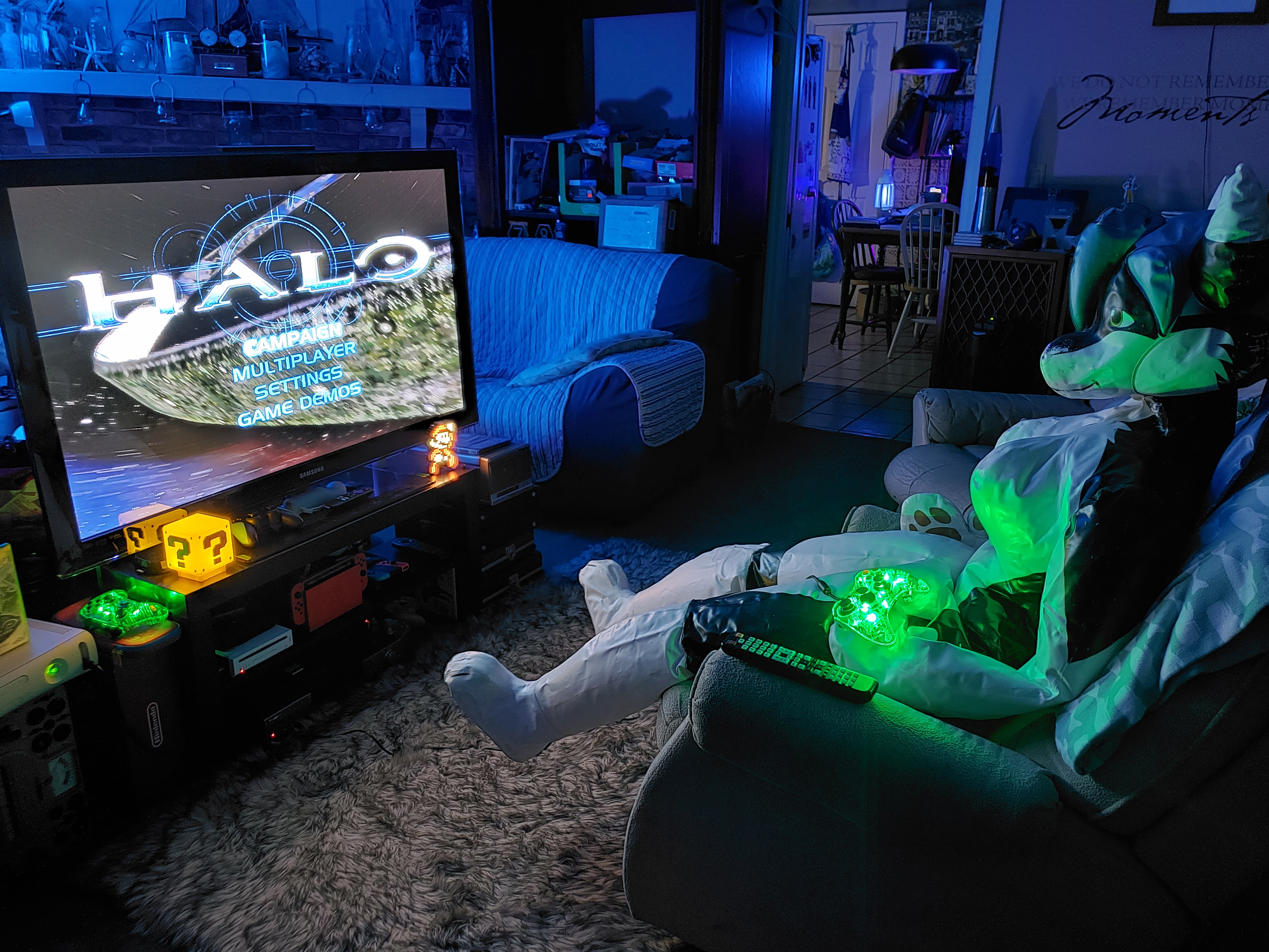 Inflatable Halo Husky playing Halo: Combat Evolved