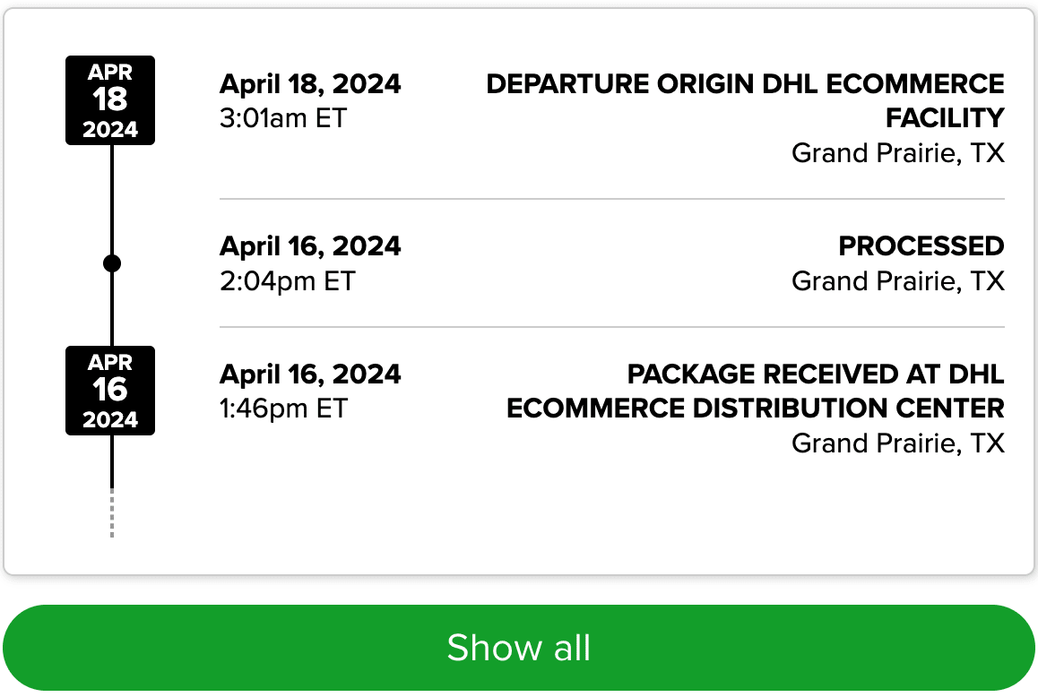 screenshot of Meh order where DHL appears to be doing nothing for 2 days